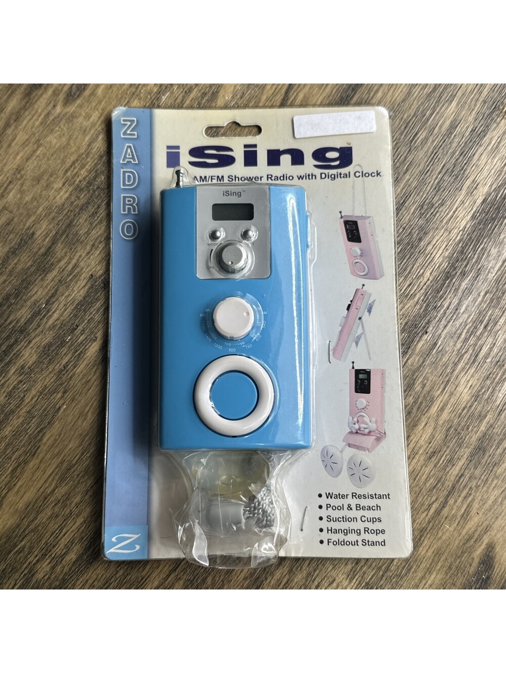 ZADRO iSing AM/FM Shower Radio With Digital Clock Water Resistant Blue